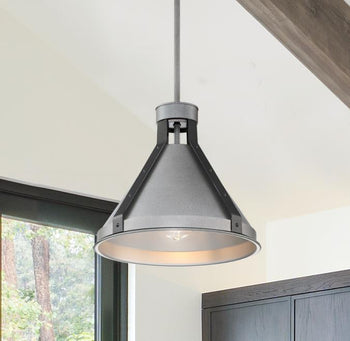 Pennsauken One-Light Indoor Pendant, Industrial Steel Finish with Iron Accents