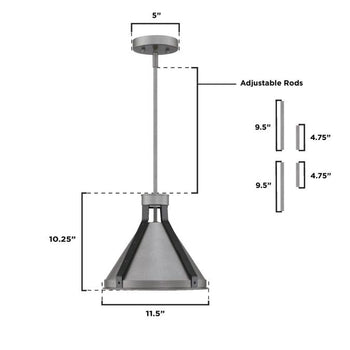 Pennsauken One-Light Indoor Pendant, Industrial Steel Finish with Iron Accents