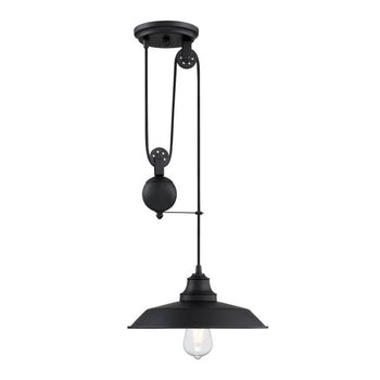 Iron Hill One-Light Indoor Pulley Pendant, Matte Black Finish