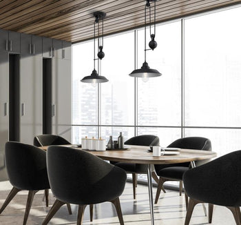 Iron Hill One-Light Indoor Pulley Pendant, Matte Black Finish