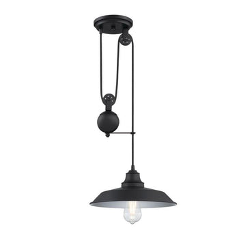 Iron Hill One-Light Indoor Pulley Pendant, Matte Black Finish