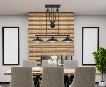 Iron Hill Three-Light Indoor Pulley Pendant, Matte Black Finish