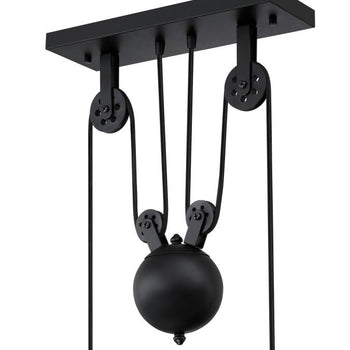 Iron Hill Three-Light Indoor Pulley Pendant, Matte Black Finish