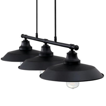 Iron Hill Three-Light Indoor Pulley Pendant, Matte Black Finish