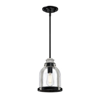 Cindy One-Light Indoor Mini Pendant, Matte Black Finish with Antique Ash Accents