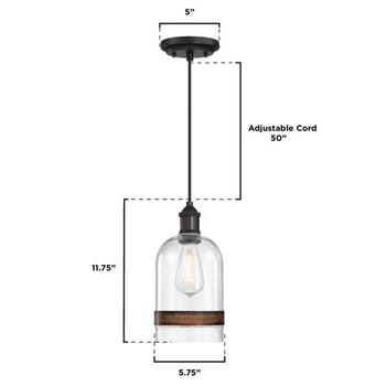 Tarrant One-Light Indoor Mini Pendant, Black-Bronze Finish