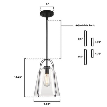 Kewadin One-Light Indoor Pendant, Matte Black Finish