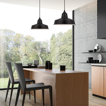 Academy One-Light LED Indoor Pendant with Removable Chrome Cage, Black Finish