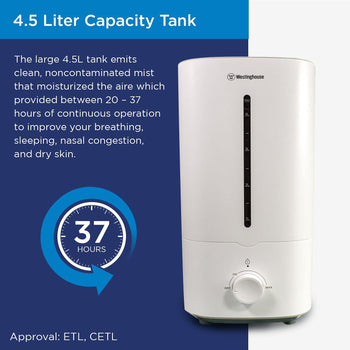 Ultrasonic Humidifier, 4.5L Top Filling Quiet Air Humidifier
