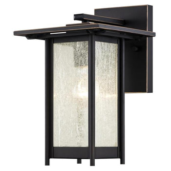 Clarissa One-Light Outdoor Wall Lantern, Oil Rubbed Bronze Finish with Highlights on Steel and Clear Seeded Glass