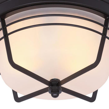 Bonneville Two-Light Exterior Flush-Mount Fixture, Weathered Bronze Finish on Steel with Frosted Glass