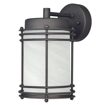 Parksville One-Light Exterior Wall Lantern, Oil Rubbed Bronze Finish on Steel with White Alabaster Glass