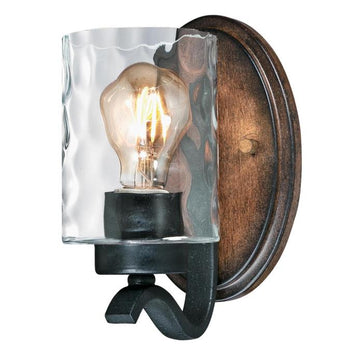 Barnwell One-Light Indoor Wall Fixture, Textured Iron and Barnwood Finish