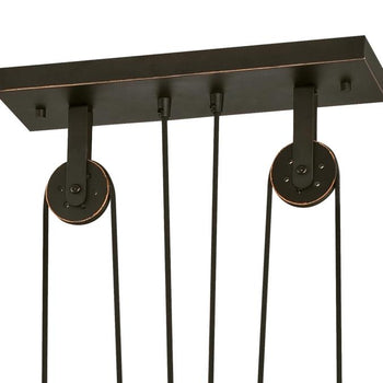 Iron Hill Three-Light Indoor Island Pulley Pendant, Oil Rubbed Bronze Finish with Highlights