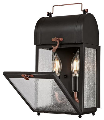 Mulberry Two-Light Outdoor Wall Fixture, Matte Black Finish with Washed Copper Accents