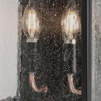 Mulberry Two-Light Outdoor Wall Fixture, Matte Black Finish with Washed Copper Accents