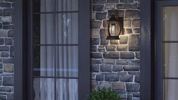 Canyon One-Light Outdoor Wall Fixture, Textured Black and Barnwood Finish