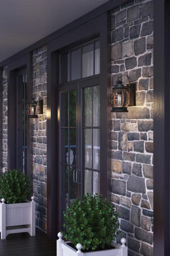 Canyon One-Light Outdoor Wall Fixture, Textured Black and Barnwood Finish