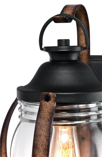 Canyon One-Light Outdoor Wall Fixture, Textured Black and Barnwood Finish