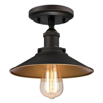 Louis One-Light Indoor Semi-Flush Ceiling Fixture, Oil Rubbed Bronze Finish and Metallic Bronze Interior