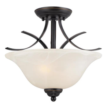 Pacific Falls Two-Light Indoor Convertible Pendant/Semi-Flush Ceiling Fixture, Amber Bronze Finish with White Alabaster Glass