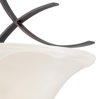 Pacific Falls Two-Light Indoor Convertible Pendant/Semi-Flush Ceiling Fixture, Amber Bronze Finish with White Alabaster Glass