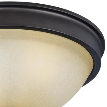 Karah Three-Light Indoor Flush Ceiling Fixture, Oil Rubbed Bronze Finish with Aged Amber Scavo Glass