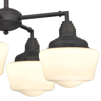 Scholar Four-Light Indoor Convertible Chandelier/Semi-Flush Ceiling Fixture, Oil Rubbed Bronze Finish with White Opal Glass