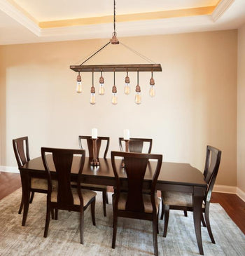 Elway Seven-Light Indoor Chandelier, Barnwood Finish with Washed Copper Accents