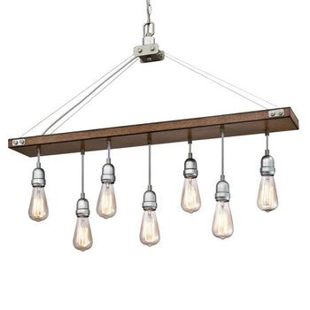 Elway Seven-Light Indoor Chandelier, Barnwood Finish with Galvanized Steel Accents
