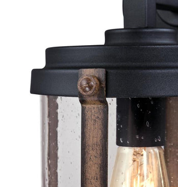 Armin One-Light Outdoor Wall Fixture, Textured Black Finish with Barnwood Accents