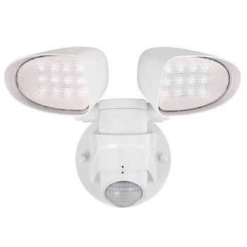 Two-Light 18W LED Outdoor Security Light Wall Fixture with Motion Sensor, White Finish