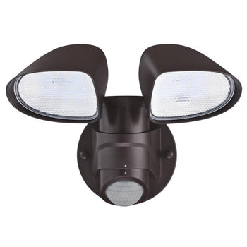 Two-Light 18W LED Outdoor Security Light Wall Fixture with Motion Sensor, Bronze Finish
