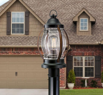 Canyon One-Light Outdoor Post Top Fixture, Textured Black and Barnwood Finish