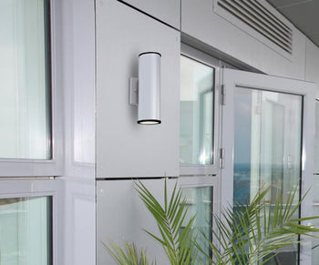 Mayslick Two-Light Dimmable LED Outdoor Wall Fixture with Up and Down Light, Nickel Luster Finish