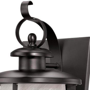 Senecaville One-Light Exterior Wall Lantern, Weathered Bronze Finish on Steel with White Alabaster Glass