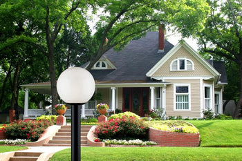 One-Light Post-Top Exterior Lantern, Black Finish Polycarbonate with White Acrylic Globe