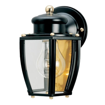 One-Light Exterior Wall Lantern, Matte Black Finish on Steel with Clear Curved Glass Panels