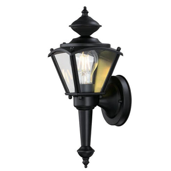One-Light Exterior Wall Lantern, Matte Black Finish on Steel with Clear Glass Panels