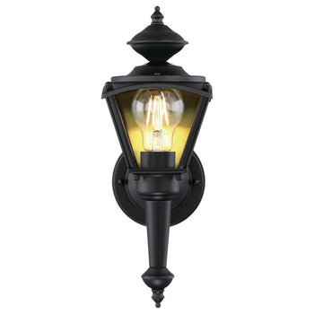 One-Light Exterior Wall Lantern, Matte Black Finish on Steel with Clear Glass Panels