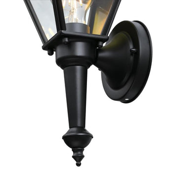 One-Light Exterior Wall Lantern, Matte Black Finish on Steel with Clear Glass Panels