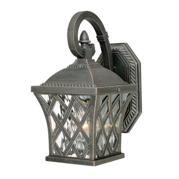 One-Light Exterior Wall Lantern, Rust Finish on Cast Aluminum with Clear Water Glass