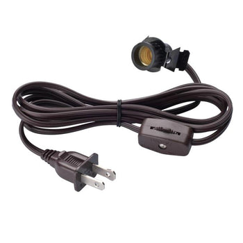 6-Foot Cord Set with Snap-In Pigtail Candelabra Base Socket and Cord Switch, Brown