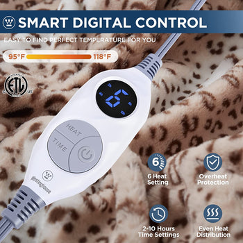 Electric Heated Blanket Luxurious Faux Fur Reverse to Flannel Leopard