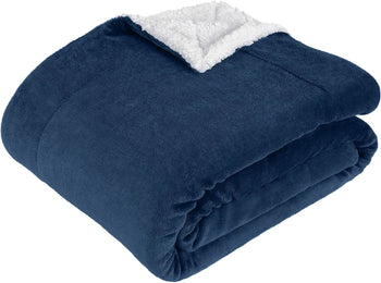 Plush Sherpa Fleece Throw Blanket Navy