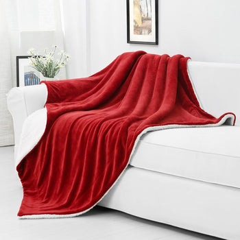 Plush Sherpa Fleece Throw Blanket Red
