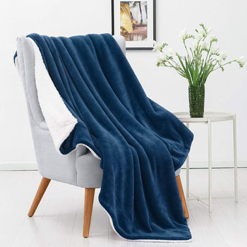 Plush Sherpa Fleece Throw Blanket Navy