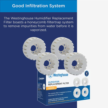 Set of 4 Ceramic Ball Filters for Humidifiers WSHUJ2258C, WSHUJLR2258WH, and WSHUJLR2258GY