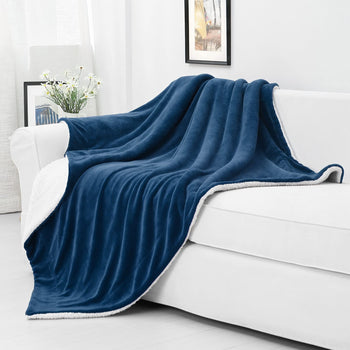 Plush Sherpa Fleece Throw Blanket Navy