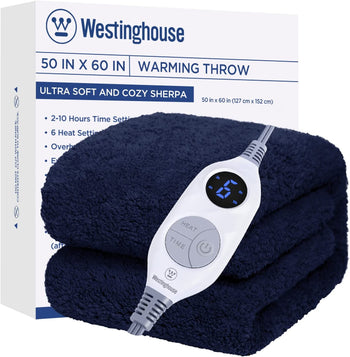Electric Heated Throw Sherpa Navy